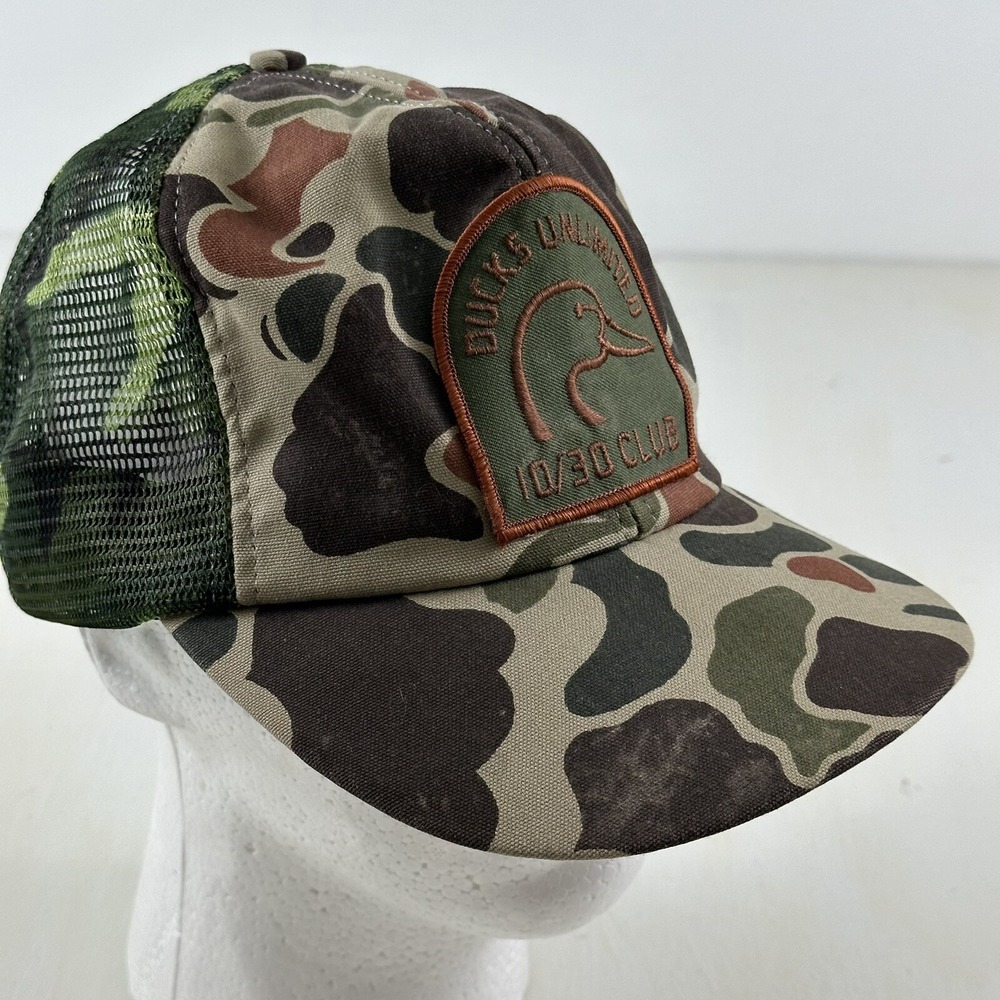Vtg Camo Snapback Trucker Hat DUCKS UNLIMITED 10/30 Club Patch Cap Made In‎ USA